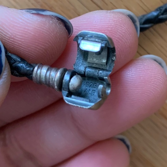 Bundle 2 Matching Retired Pandora Black Leather Bracelet & Necklace Set - Picture 6 of 10